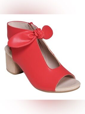 Good Choice Kimora Red Faux Leather Peep Toe Bow Detail Heeled Sandals Size 7